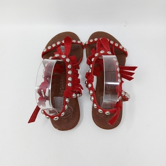 Jeffery Campbell Wink Red Suede Fringe Studded sandals, Women's Size 7. - Picture 9 of 13